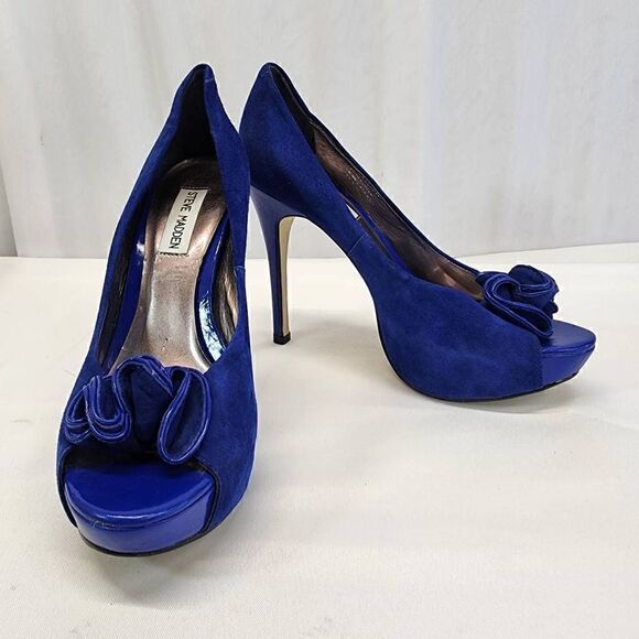 Steve Madden Regaal Platform Pumps Jeels Blue  Suede Size 8 - Picture 2 of 12